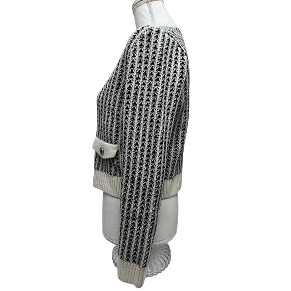 Maje Vintage Wool Beige Black Striped Button Up Sweater Cardigan Small - Picture 4 of 11